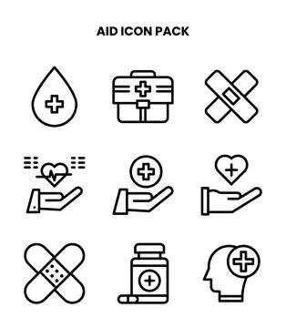Aid Line Bundle Icons Pack Stock Illustration