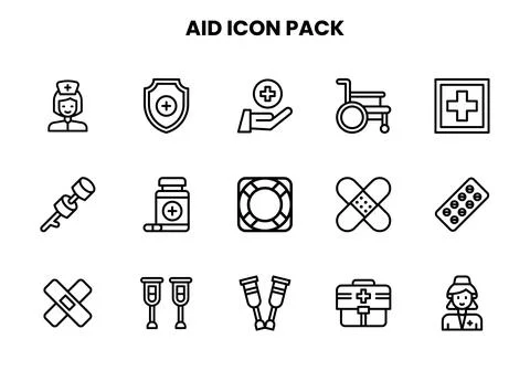 Aid Line Set Icons Pack Stockillustratie