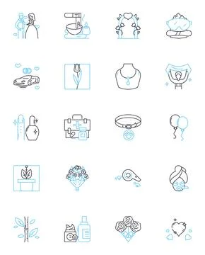 Aid linear icons set. Assistance, Relief, Support, Compassion, Humanitarianism Illustrazione stock