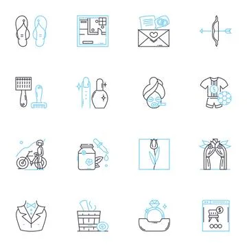 Aid linear icons set. Assistance, Relief, Support, Compassion, Humanitarianism Illustrazione stock