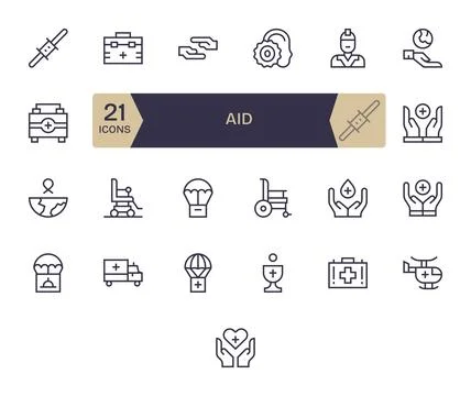 Aid Modern Vector Collection with 25 Regular Line 256x256 Editable Icons Stock Illustration