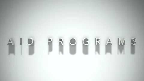 Aid programs 3D title animation white text on a white background Stock Footage 299377548