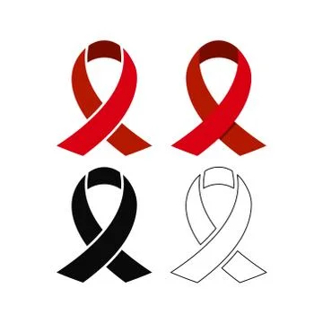 Aid red black awareness ribbon set isolated on white background. Stock Illustration