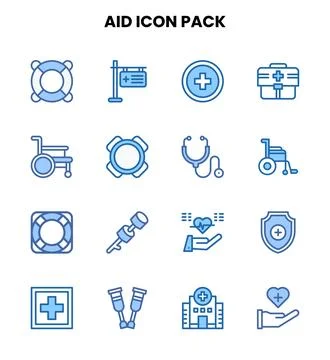 Aid Two Colour Design Icons Pack Stock Illustration