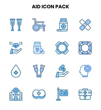 Aid Two Colour Vector Icons Pack Stock Illustration