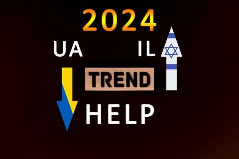 Aid to Ukraine will decrease in 2024, and to Israel it will increase. Stock Illustration