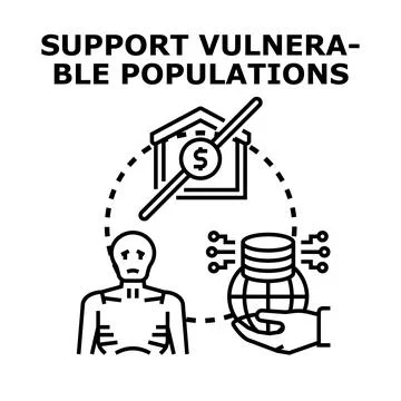 Aiding vulnerable populations with global support system Stock Illustration