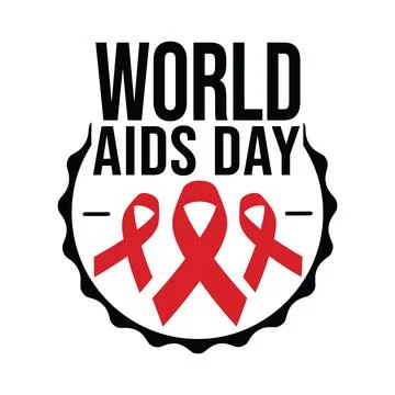 Aids day emblem with three red awareness ribbons inside a scalloped circle .. Stock Illustration