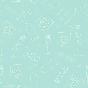 AIDS HIV vector symbol, condom, HIV-test, male female sign on a mint background Stock Illustration