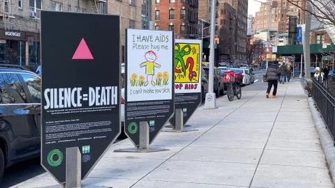 AIDS posters on the sidewalk Stock Photos