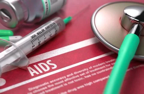 AIDS - Printed Diagnosis on Red Background Stock Illustration