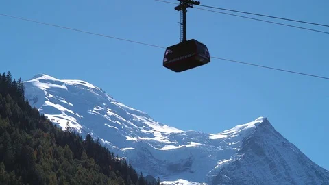 Aiguille Du Midi Cable Car with Snowy Mont Blanc Stock Footage 82385343