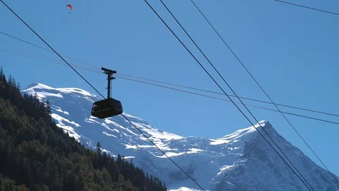 Aiguille Du Midi Cable Car and Snow-Capped Mont Blanc Stock-Footage 82489340
