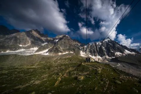 Aiguille du Midi cable car station of Plan de l'aiguille, the intermediate stop  Stock Photos