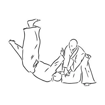 Aikido combat between athletes, stylized vector illustration Stock Illustration