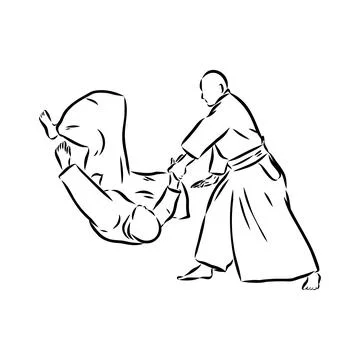 Aikido combat between athletes, stylized vector illustration Stock Illustration