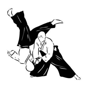 Aikido combat between athletes, stylized vector illustration Stock Illustration