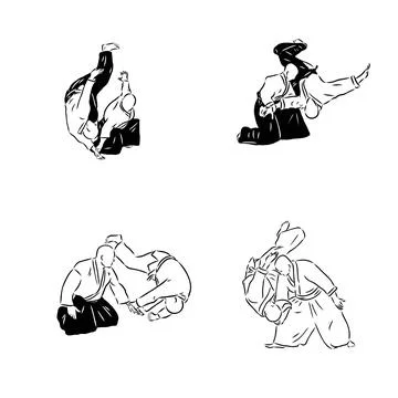 Aikido combat between athletes, stylized vector illustration Stock Illustration