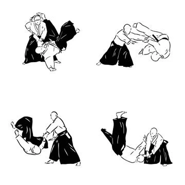 Aikido combat between athletes, stylized vector illustration Stock Illustration