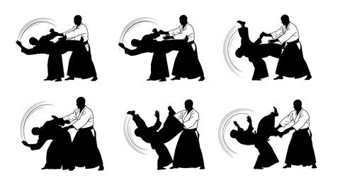 Aikido Redirection of Force Silhouettes Stock Illustration