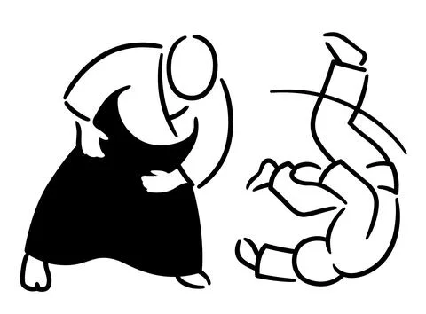 Aikido throw (ukemi) drawing Stock Illustration