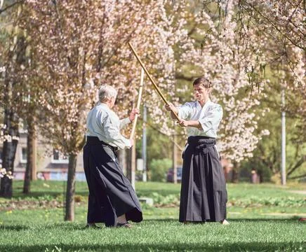 Aikido training in the park Stock Photos