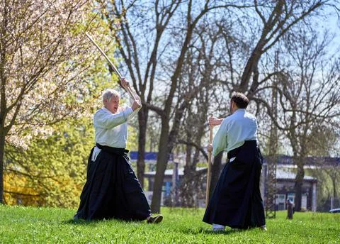 Aikido training in the park Foto stock