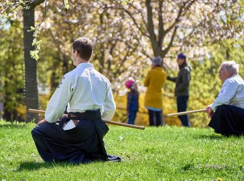 Aikido training in the park Stock Photos