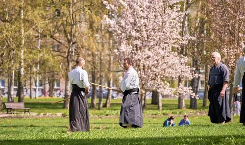 Aikido training in the park Stock Photos