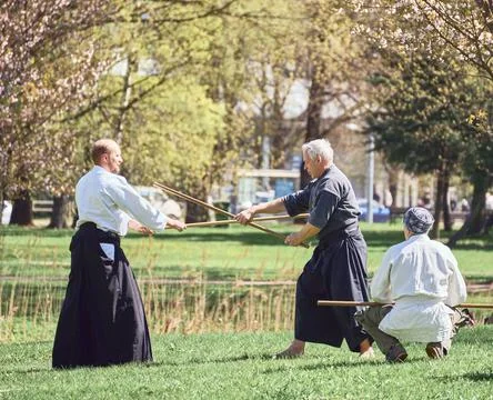 Aikido training in the park Foto stock