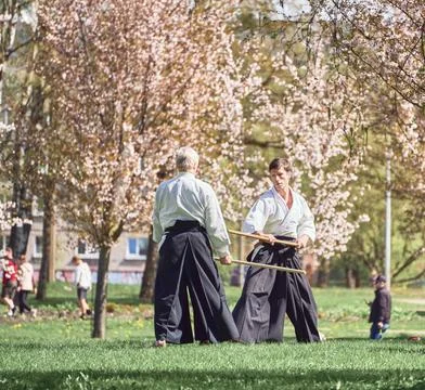 Aikido training in the park Stock Photos