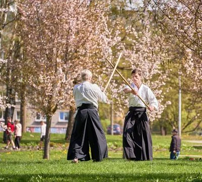 Aikido training in the park Stock Photos