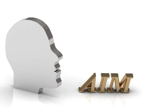 AIM bright color letters and silver head mind on a white background Stock Illustration