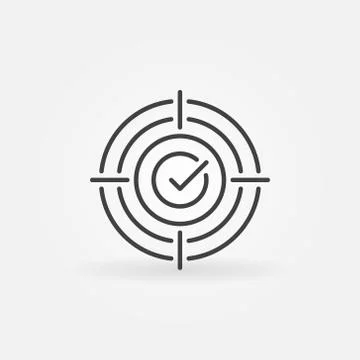 Aim on checkmark line icon. Vector check mark goal sign Stock Illustration