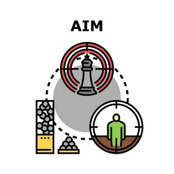 Aim concept with target, chess king and person Ilustración de archivo