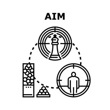 Aim concept with target, chess king and person Stock Illustration