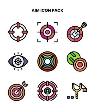 Aim Lineal Color Bundle Icons Pack Stock Illustration
