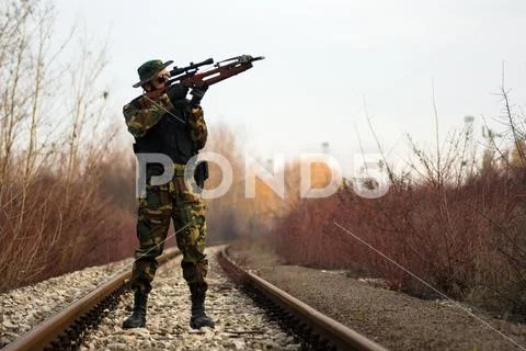 Aiming with crossbow Stock Photos