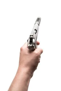 Aiming makarov pistol with silencer in hand Stock Photos