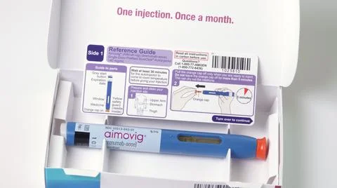 Aimovig injection in box Stock Photos