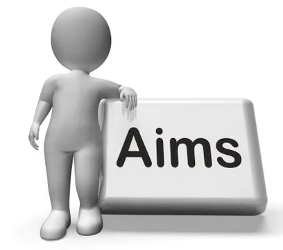 Aims button with character shows targeting purpose and aspiration Stock Illustration