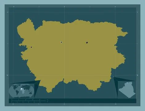 Ain Defla, Algeria. Solid color shape. Locations of major cities of the regio Stock Illustration