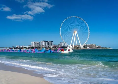 The Ain Dubai observation wheel on Bluewaters Island off JBR beach Stock Photos