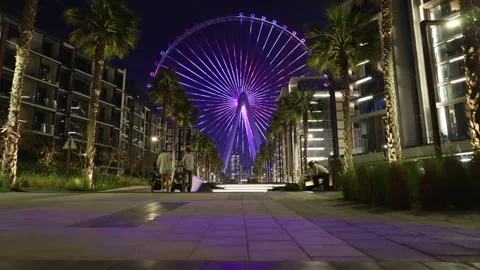 Ain Dubai observation wheel timelampse on evening from Bluewaters Island Stock Footage 328019814