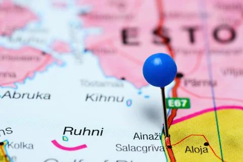 Ainazi pinned on a map of Latvia Stock Photos