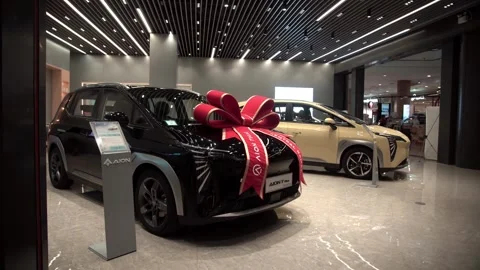 Aion Y plus car showroom from Chinese company Stock Footage 278791996