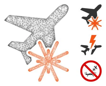 Aiplane Explosion Polygonal Web Vector Mesh Illustration Illustrazione stock