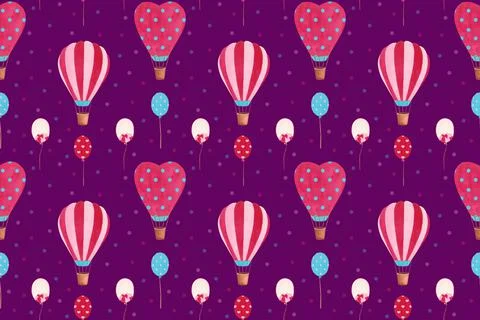 Air and helium balloons pattern on purple background Illustrazione stock
