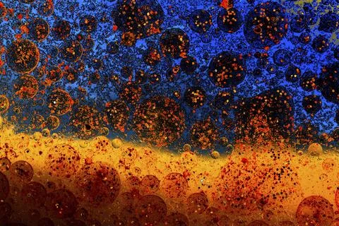 Air and oil bubbles inside water base form patterns Stock Illustration
