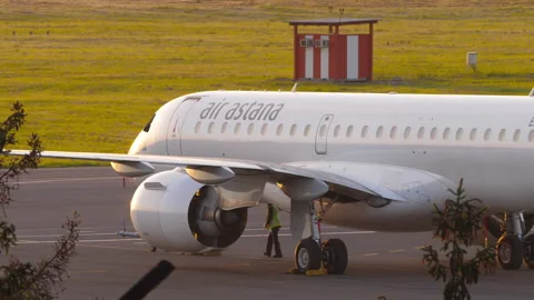 Air Astana Embraer E190-E2 EI-KHE Parked at Almaty Airport Stock Footage 341283771